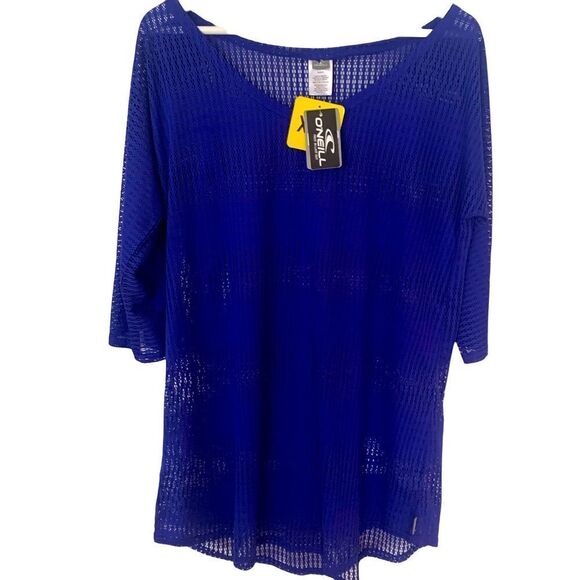O’Neill Blanca Cobalt Royal Blue Mesh Cover Up Beach Coverup ONeill Runs Big NWT - Picture 1 of 8